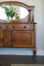 Vintage Quarter-Sawn Oak Buffet with Mirror — 1930s