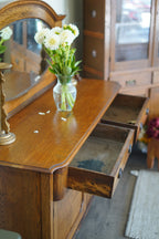 Vintage Quarter-Sawn Oak Buffet with Mirror — 1930s