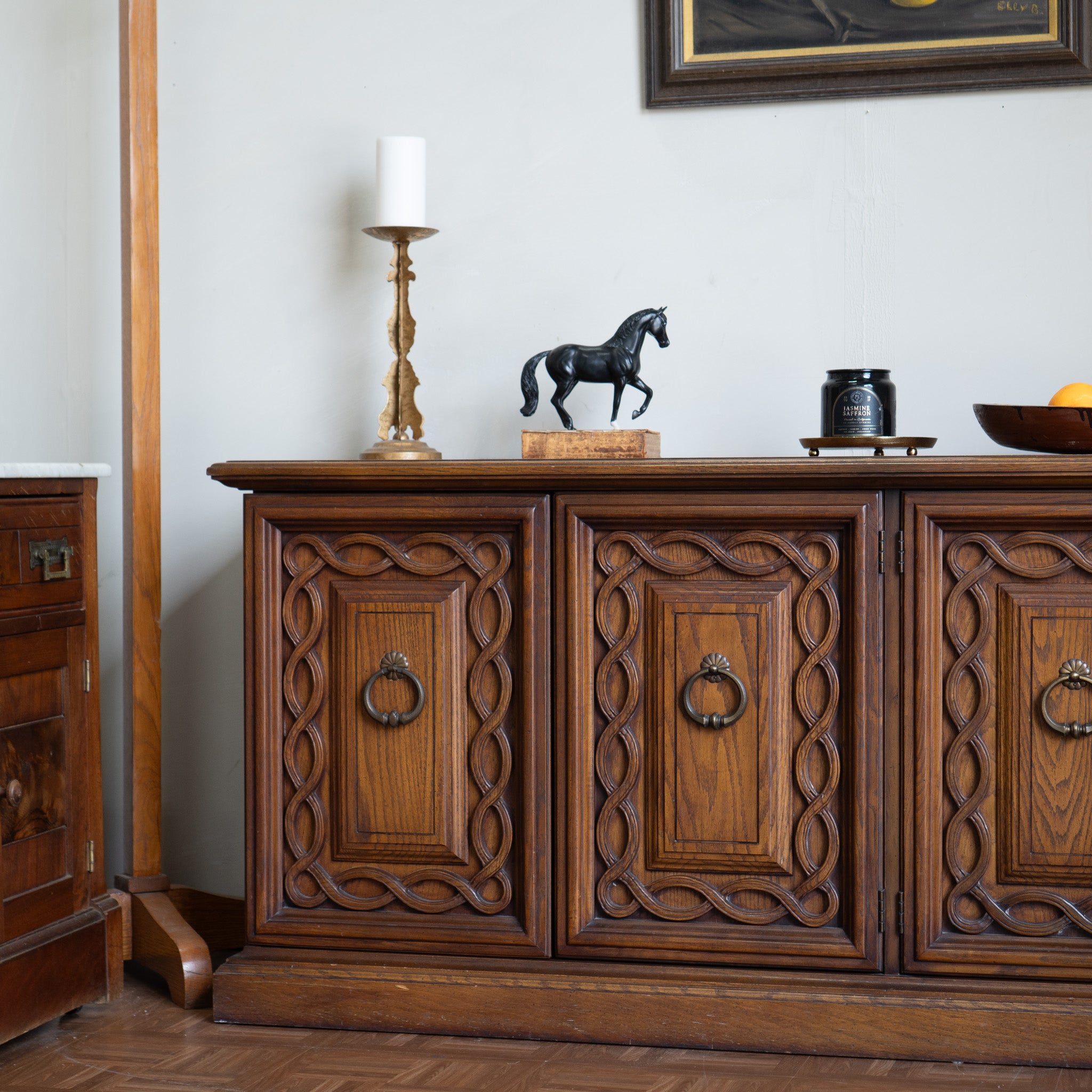 Vintage Spanish Rustic Sideboard Credenza | Carved Doors | TV Console | Sideboard