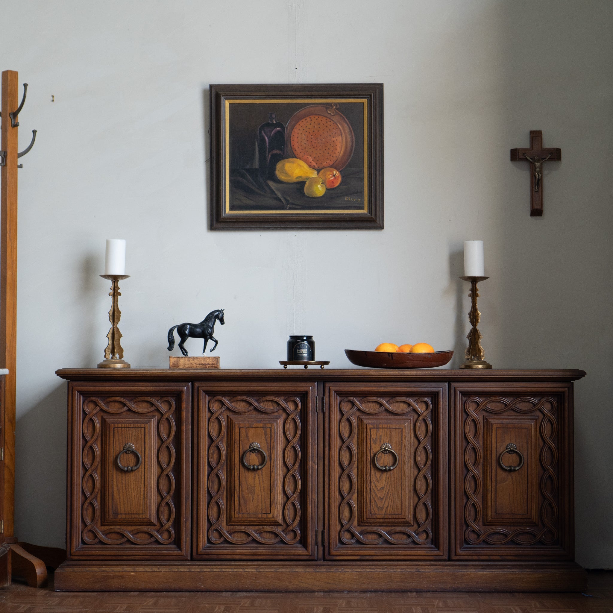 Vintage Spanish Rustic Sideboard Credenza | Carved Doors | TV Console | Sideboard