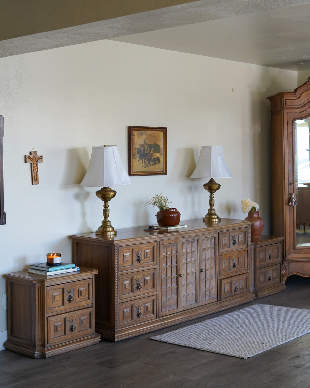 Vintage Spanish/Mediterranean Style Dresser with Matching Nightstands (Set)