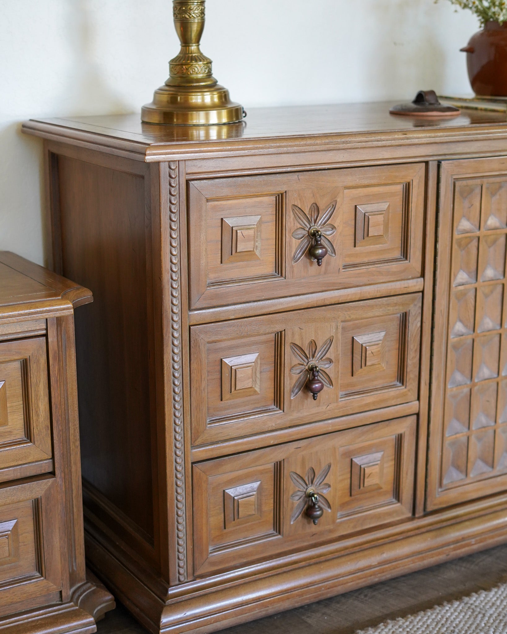 Vintage Spanish/Mediterranean Style Dresser with Matching Nightstands (Set)