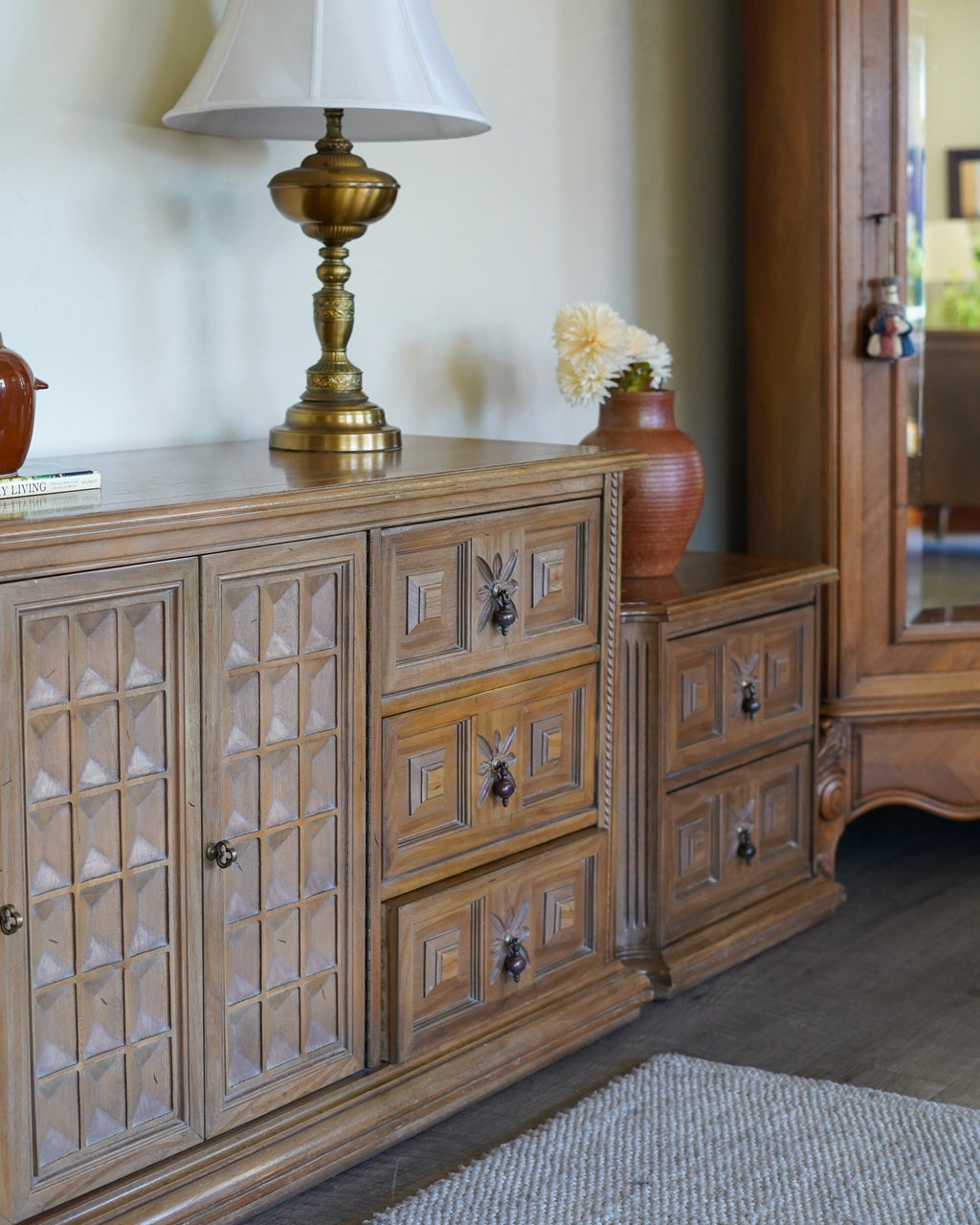 Vintage Spanish/Mediterranean Style Dresser with Matching Nightstands (Set)