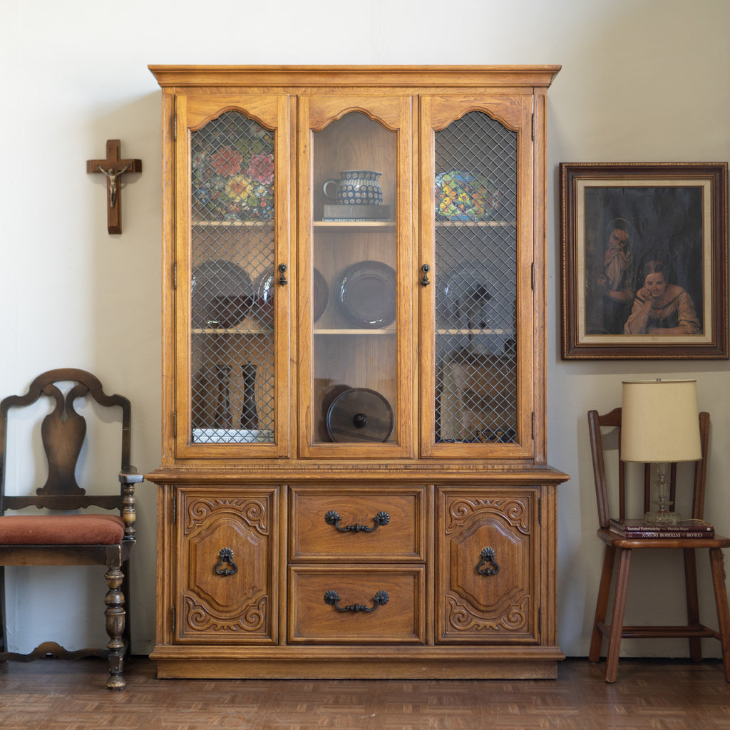 Vintage Spanish Colonial Hutch | Rustic Cabinet with Shelving & Drawers
