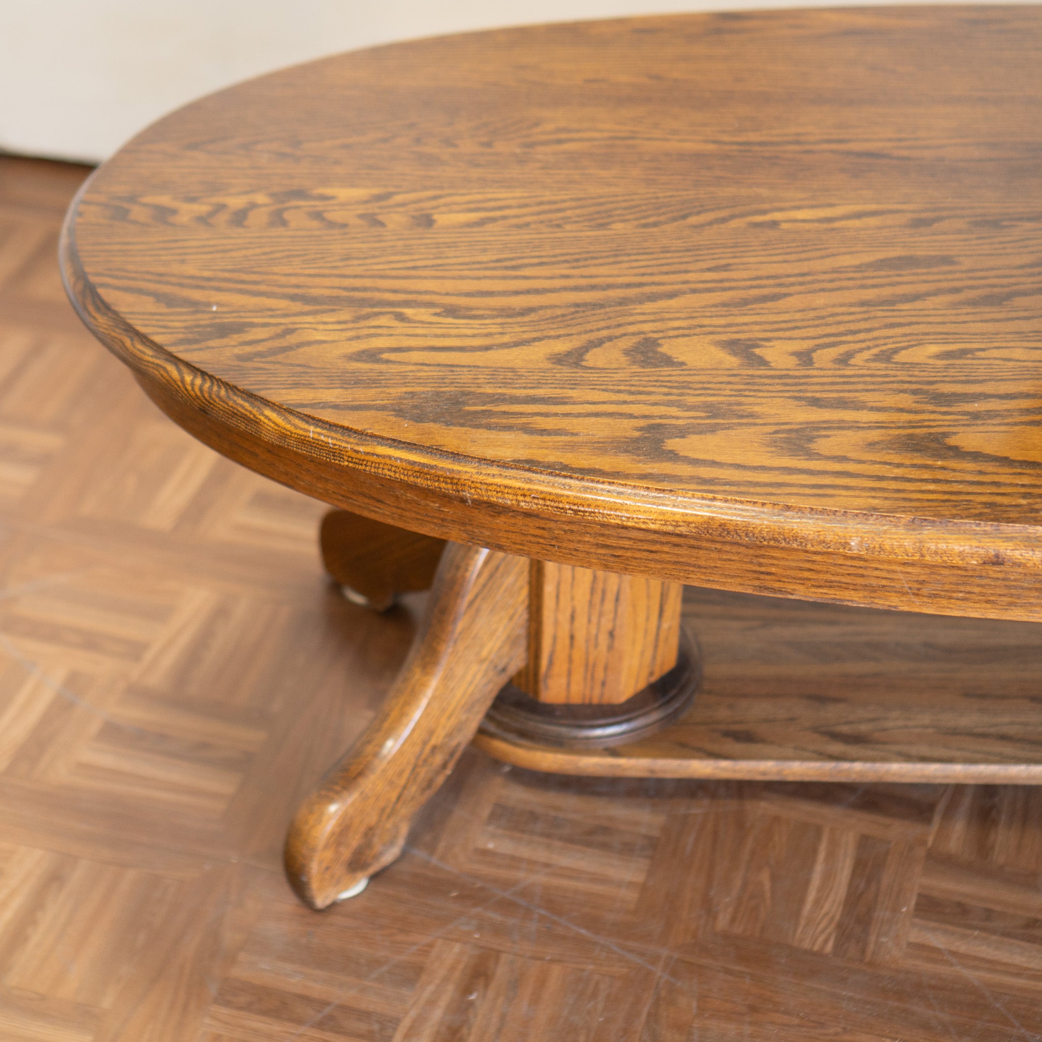 Large Oval Vintage Oak Coffee Table | Solid Dark Oak | Country Modern | $220
