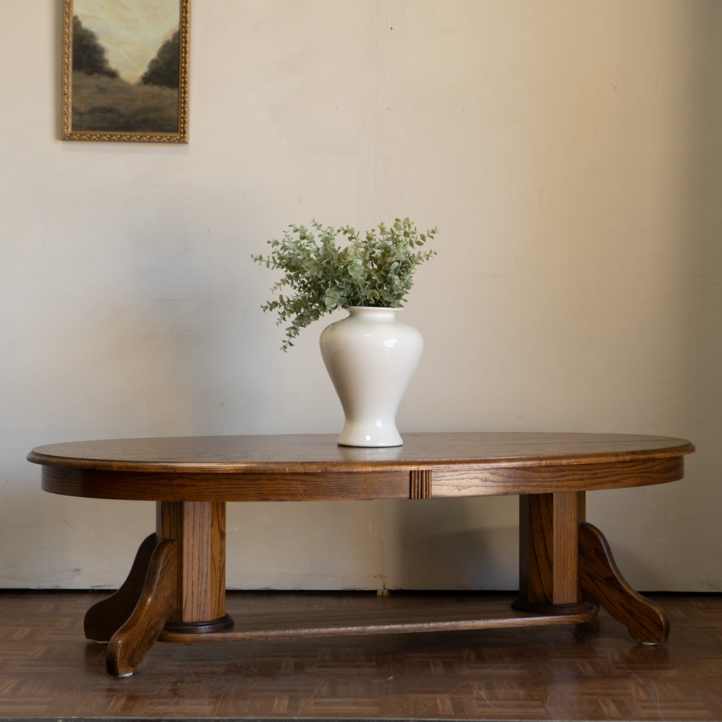 Large Oval Vintage Oak Coffee Table | Solid Dark Oak | Country Modern | $220