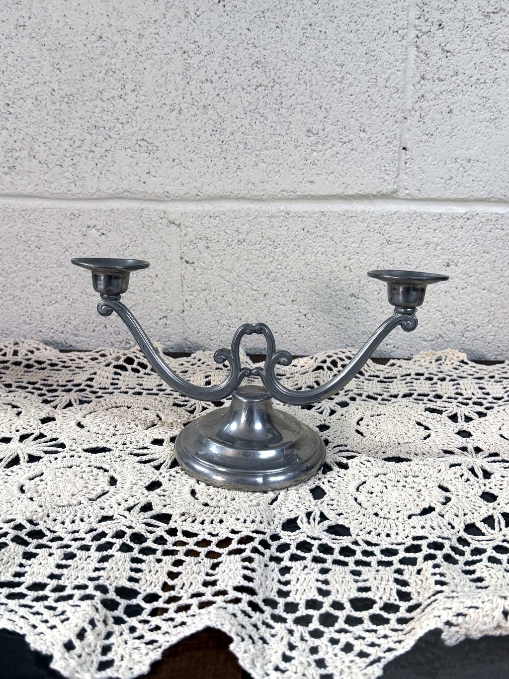 Vintage Pewter Two-Arm Candlestick