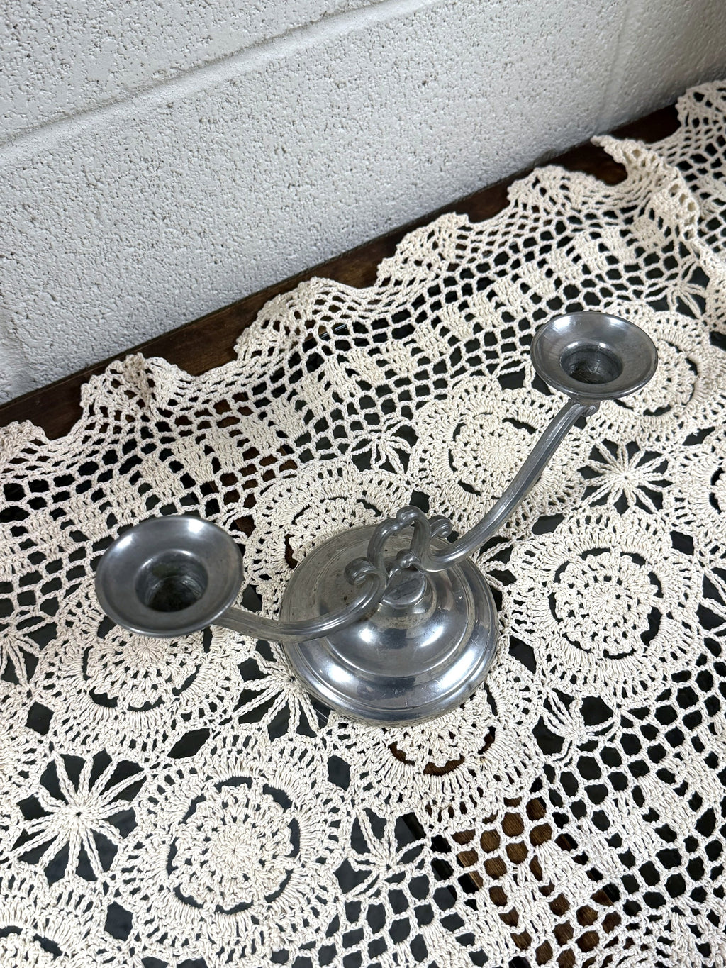 Vintage Pewter Two-Arm Candlestick