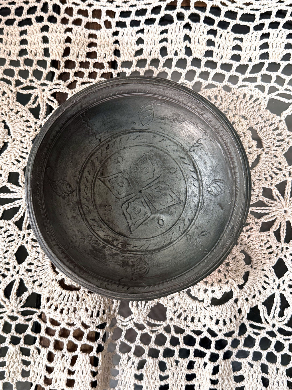 Vintage Jerusalem Hand-Engraved Bowl, top view